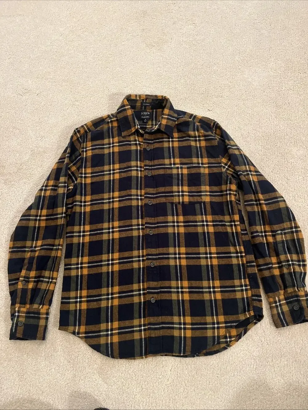 J. Crew Mens Flannel Shirt Blue/Brownish Orange Plaid Size Sm Classic Fit